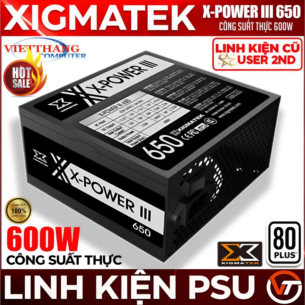 Nguồn máy tính Xigmatek X-POWER III X650 600W Công suất thực đã qua sử dụng BH 1 Tháng ( Cũ - 2nd )