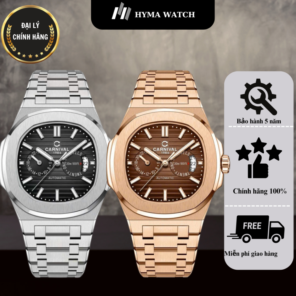 Đồng hồ Nam Carnival 8158G Máy cơ dây thép Bảo hành 5 năm Hyma Watch
