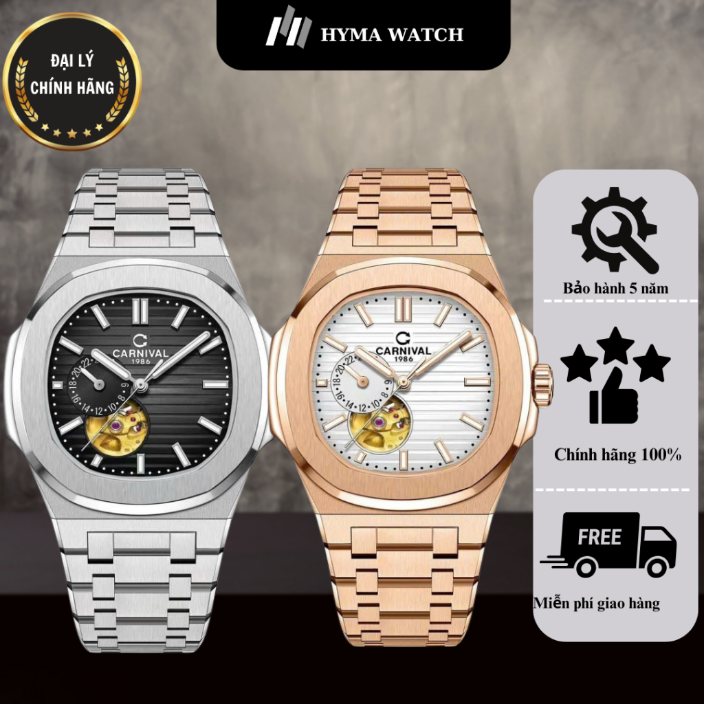 Đồng hồ Nam Carnival 8159G Máy cơ dây thép Bảo hành 5 năm Hyma Watch