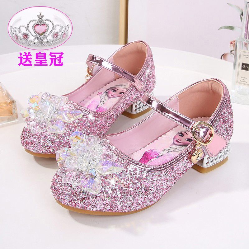 High Heels - Elsa Princess Shoes for Girls Spring and Autumn Soft soled Children's Frozen High Heels