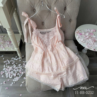 Set bộ ngủ tơ hồng phổi ren QC