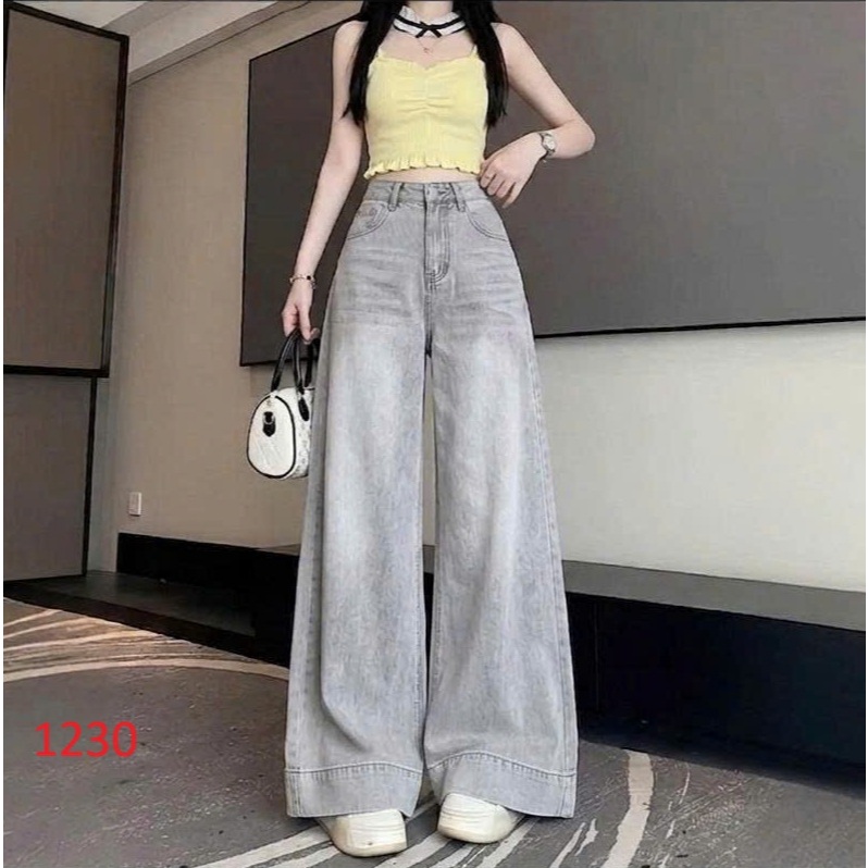 Quần jean nữ ống rộng, quần baggy nữ chất denim cạp cao thời trang A-T Fashion - MQ1240