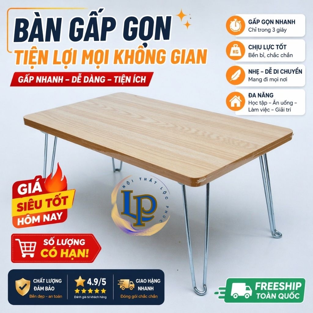 Bàn Gấp Vân Gỗ Cao Cấp Dài 60cm Rộng 40cm – Bàn Học, Bàn Làm Việc Gấp Gọn – Chân Bóp