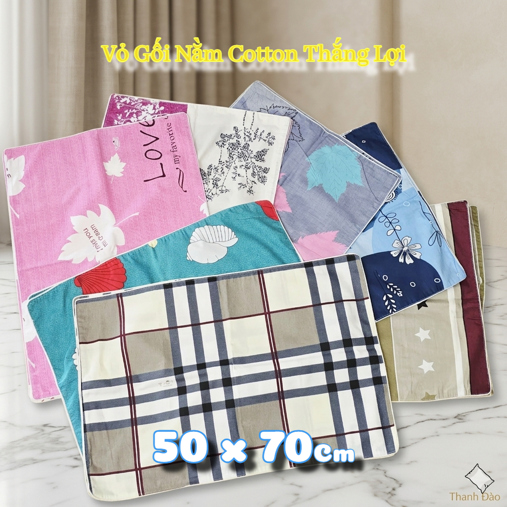 Vỏ Gối Nằm Cotton Thắng Lợi 50x70 - Nẹp Gối Sâu 20cm Chống Rơi, Vải Dày Mát