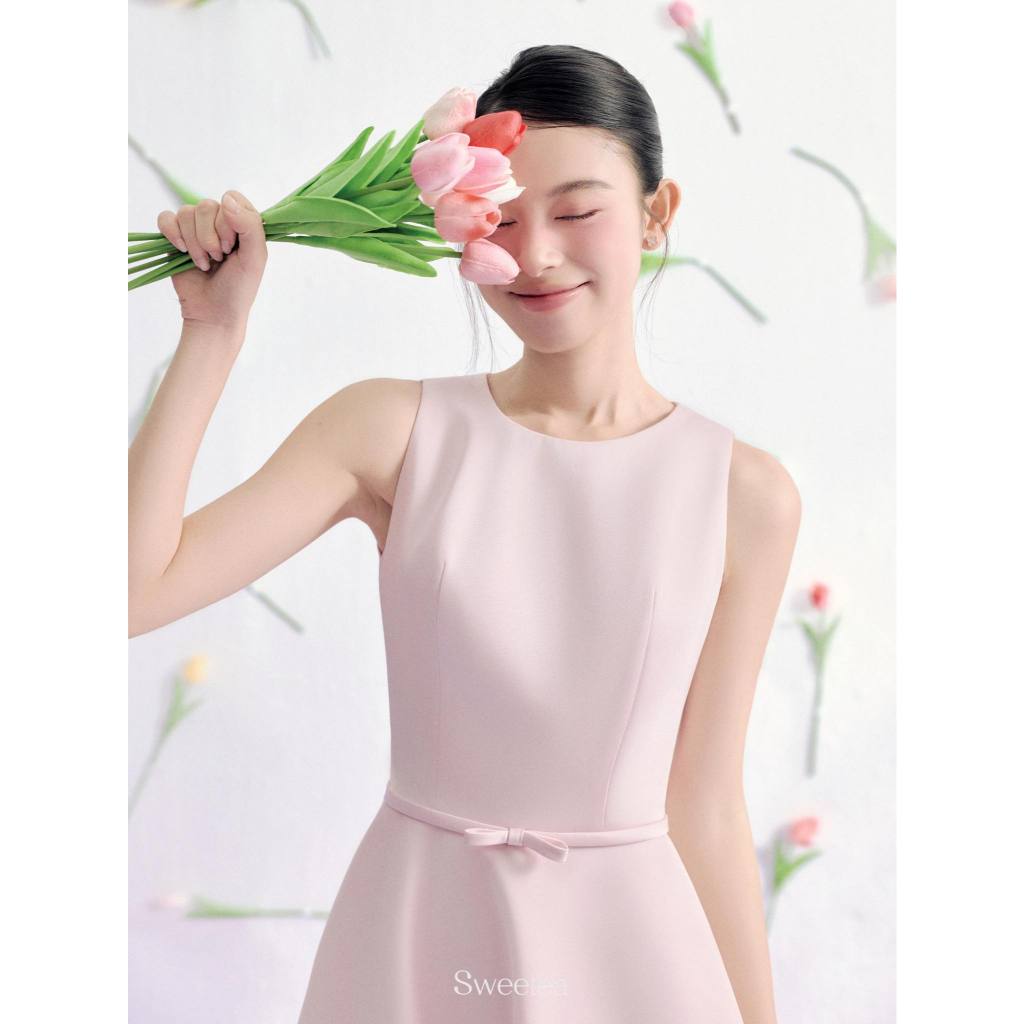 Váy hồng pastel thanh lịch phối nơ chất tafta Nhật mềm mại Jenny Dress - SWEETEA | BigBuy360 - bigbuy360.vn