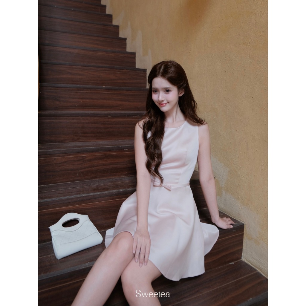Váy hồng pastel thanh lịch phối nơ chất tafta Nhật mềm mại Jenny Dress - SWEETEA | BigBuy360 - bigbuy360.vn