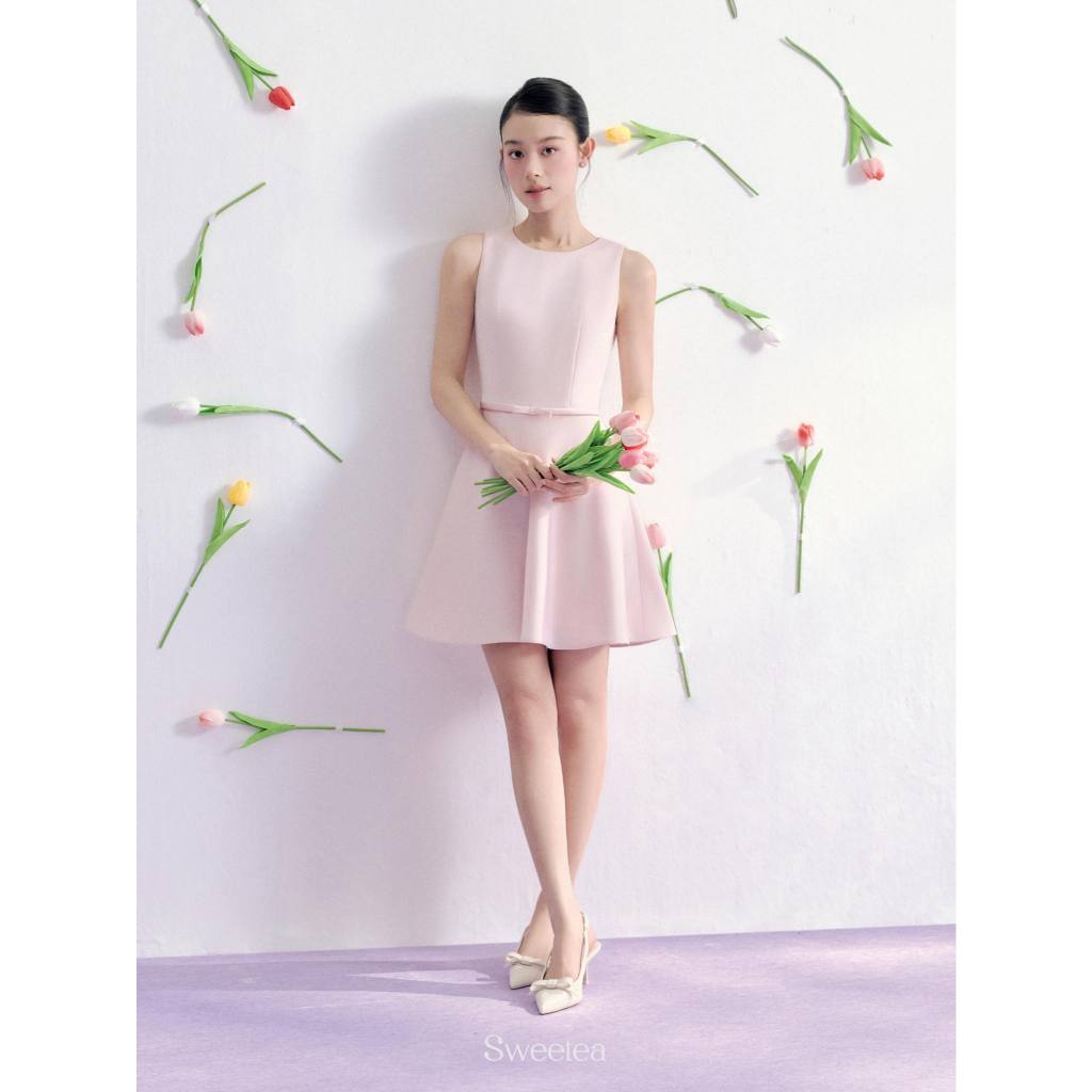 Váy hồng pastel thanh lịch phối nơ chất tafta Nhật mềm mại Jenny Dress - SWEETEA | BigBuy360 - bigbuy360.vn