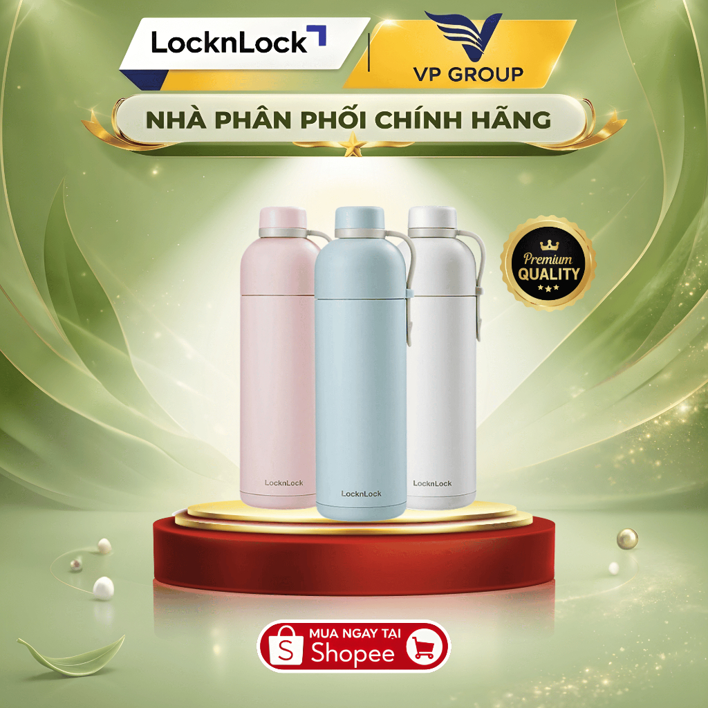 [CHÍNH HÃNG] Bình giữ nhiệt LocknLock Belt Bottle 490ml, có quai xách, 3 màu (hồng, ngà, xanh mint) 