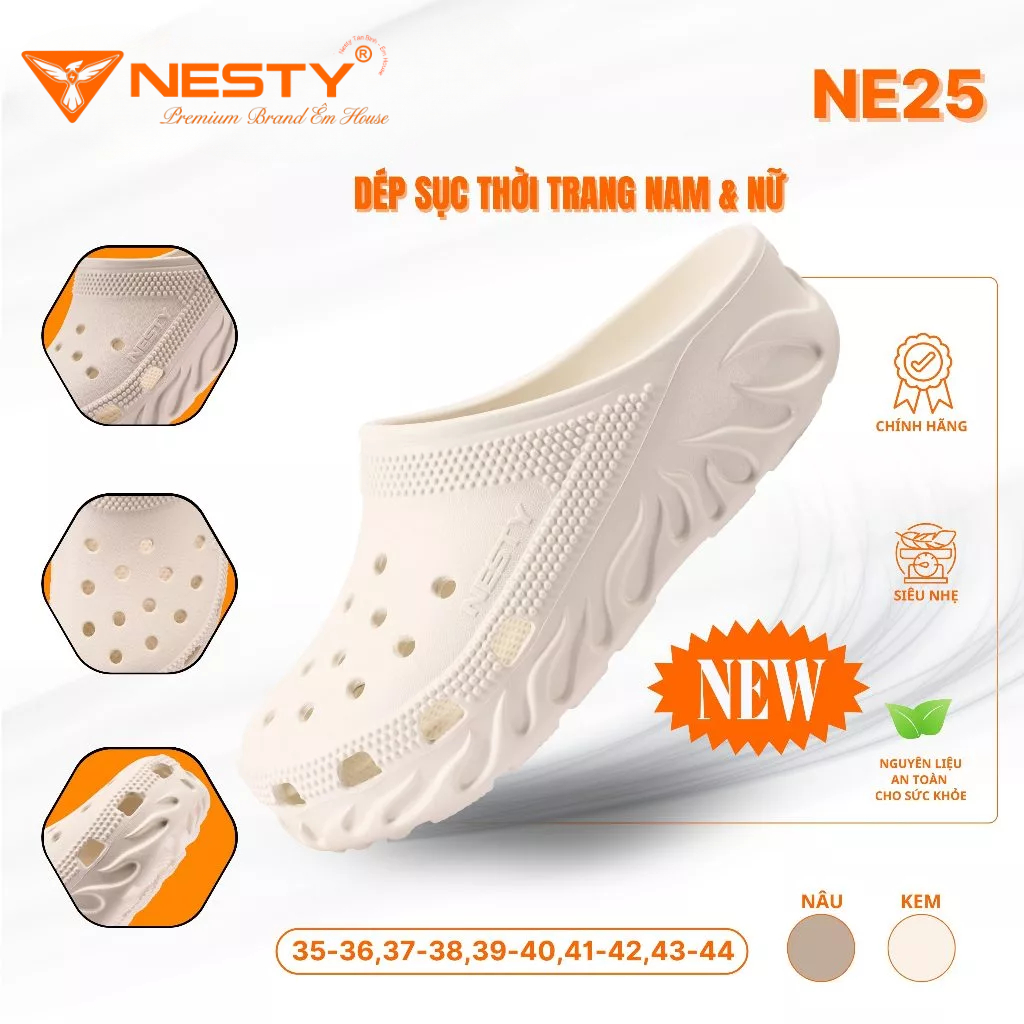 [NE25 - TẶNG 12 CHARM] Dép Sục Biểu Tượng Ngọn Lửa Thương Hiệu NESTY Mã NE25 Đế Cao 4cm