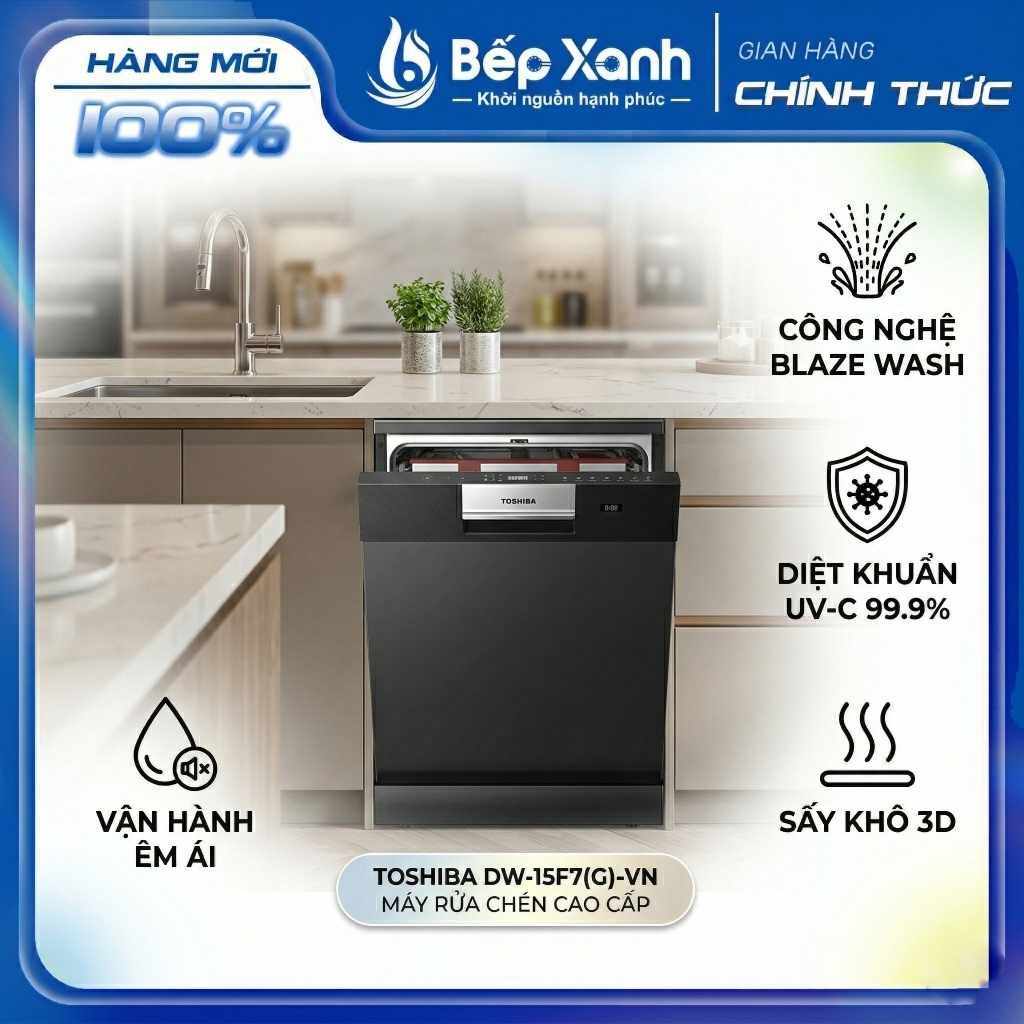DW-15F7(G)-VN | [TẶNG BÌNH ĐUN 890K] Máy Rửa Chén Toshiba DW-15F7(G)-VN NEW 2026 + Rửa Sấy Khô Tuyệt