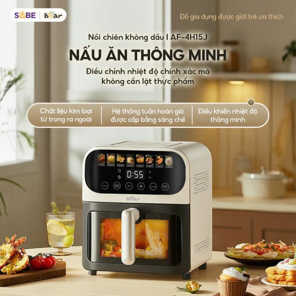 Nồi chiên không dầu 6L Bear AF-4H15J - Bảo hành 18 tháng & sử dụng 30 ngày đầu có lỗi đổi mới
