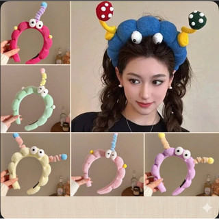 Băng Đô Rửa Mặt Bông Mềm Hình Sâu Mắt To Ngộ Nghĩnh, Bờm Tóc Trang Điểm Decor Tai Mèo Cute Co Giãn - Phong Cách Hàn Quốc