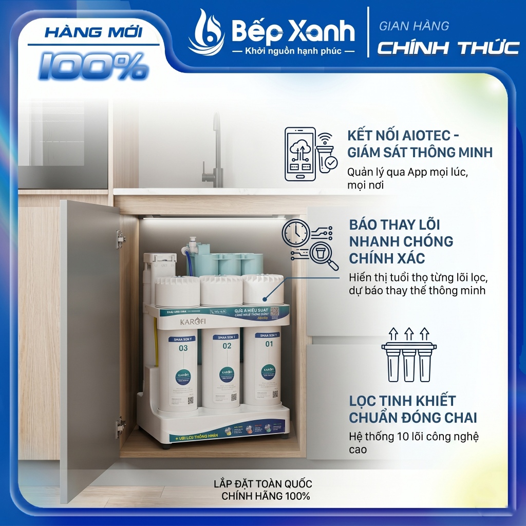 Tặng Nón BH - U95 Pro New 2026 | Máy lọc nước RO Karofi KAQ-U95 Pro Siêu Bền, 10 Lõi, lắp âm tủ, Chí