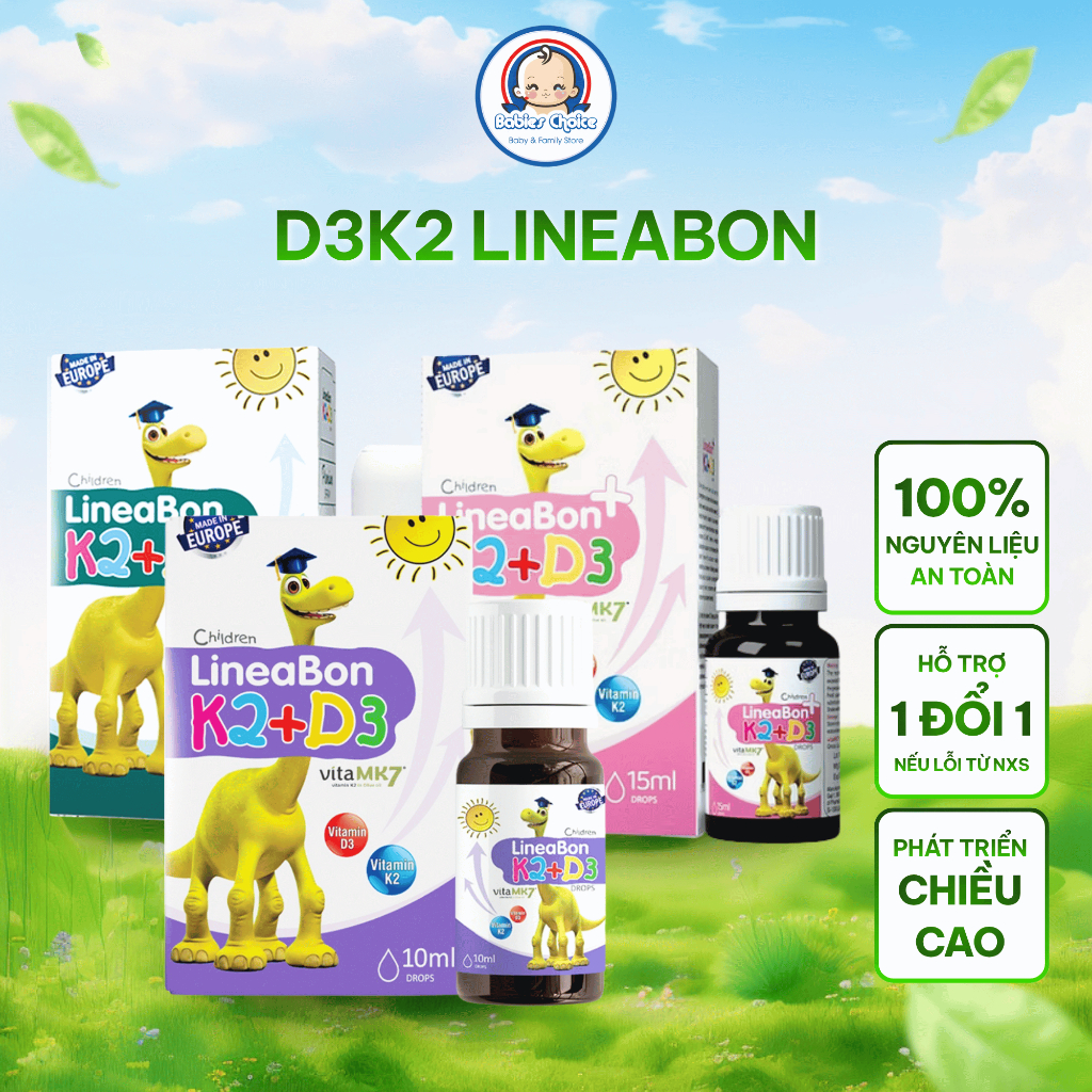 D3 K2 Lineabon bổ sung vitamin d3 cho trẻ sơ sinh, giảm còi xương d2k3, tăng chiều cao