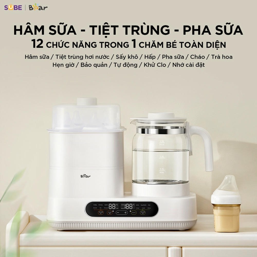 Máy đun nước và hâm sữa tiệt trùng Bear WW-5H12V78 - Bảo hành 18 tháng & sử dụng 30 ngày đổi mới