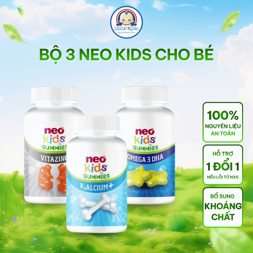 BỘ 3 NEO KIDS GUMMIES, Neo kids Canxi, Neo Kids ZinC bổ sung kẽm cho bé, Neo Kids Omega 3 DHA
