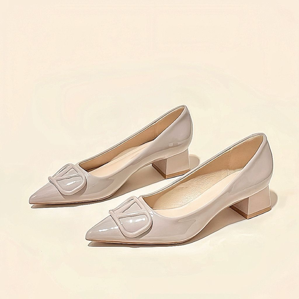 High Heels - Professional Soft Leather Bare Pink Pointed High Heels Single Shoes 2024 New Shallow Mo