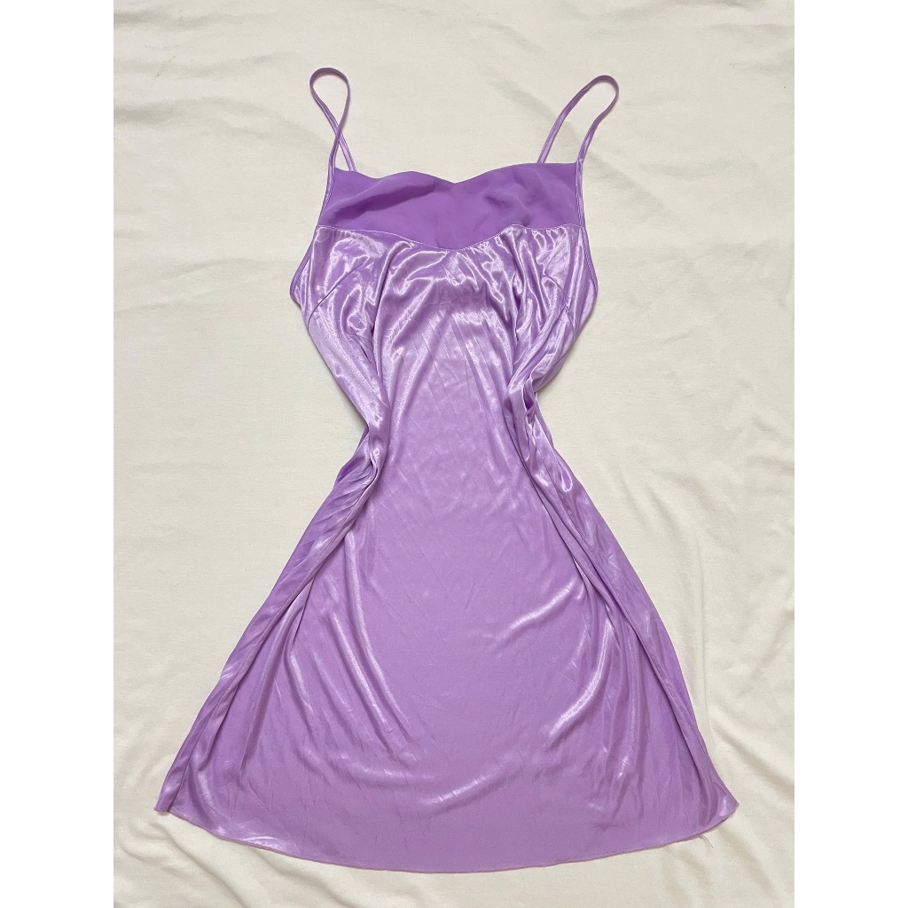 Váy đầm ngủ lụa hai dây tím pastel phối ren mềm mại tiểu thư quyến rũ Y2K thrift vintage shop Y2K cự