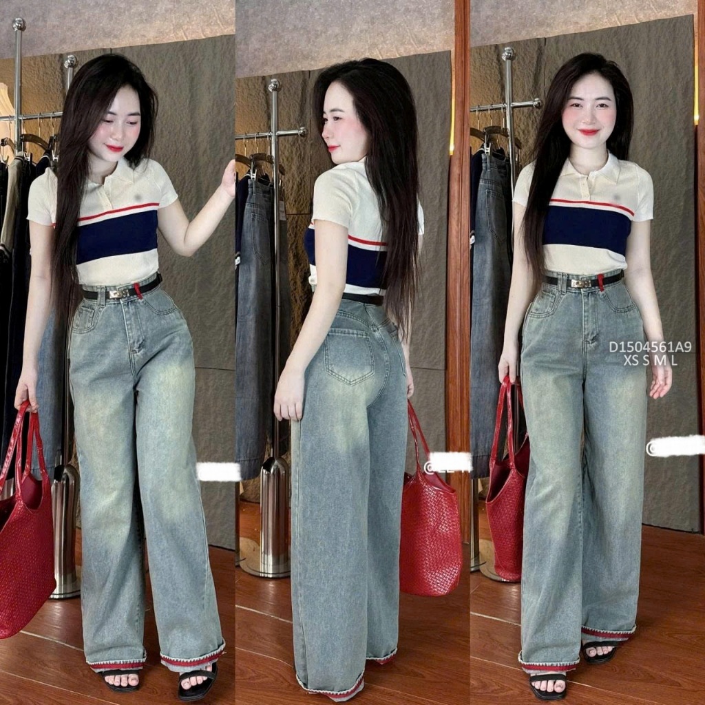Quần jean suông nấm phối túi TOMBI SHOP