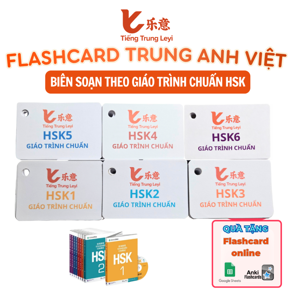 Thẻ Flashcard Tiếng Trung HSK học từ vựng Trung Anh Việt (Tặng Flashcard Online) Tiếng Trung Leyi