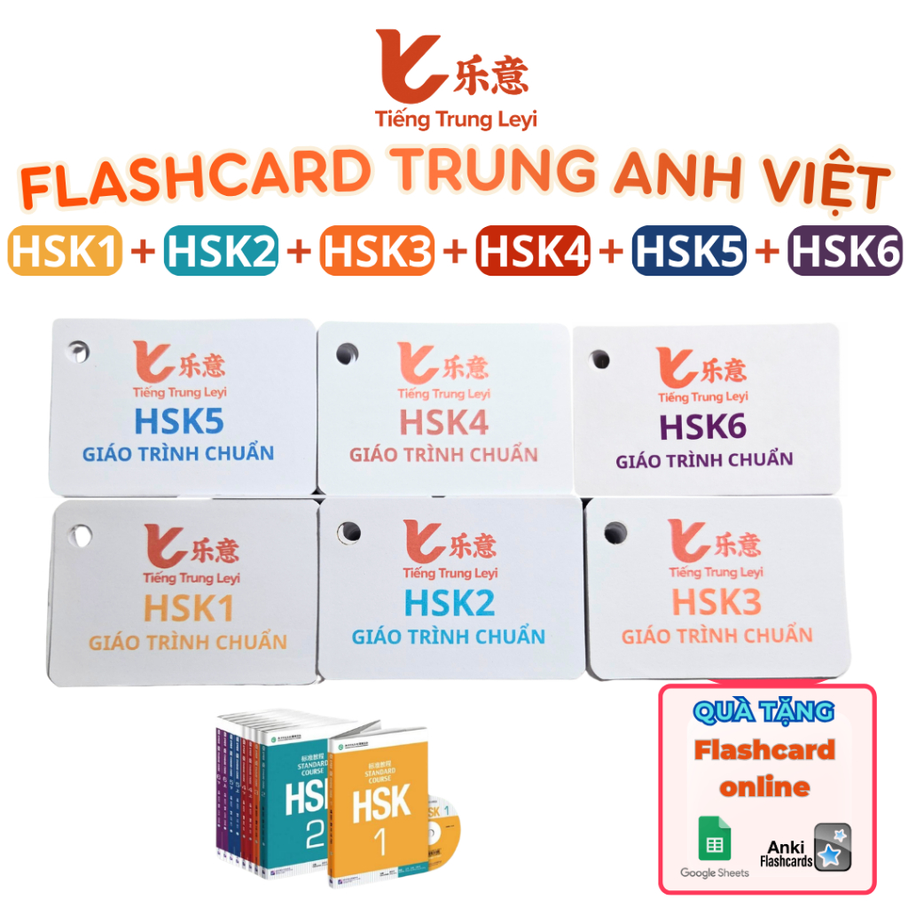 Flashcard Tiếng Trung HSK1 HSK2 HSK3 HSK4 HSK5 HSK6 học từ vựng Trung Anh Việt (Tặng Flashcard Onlin