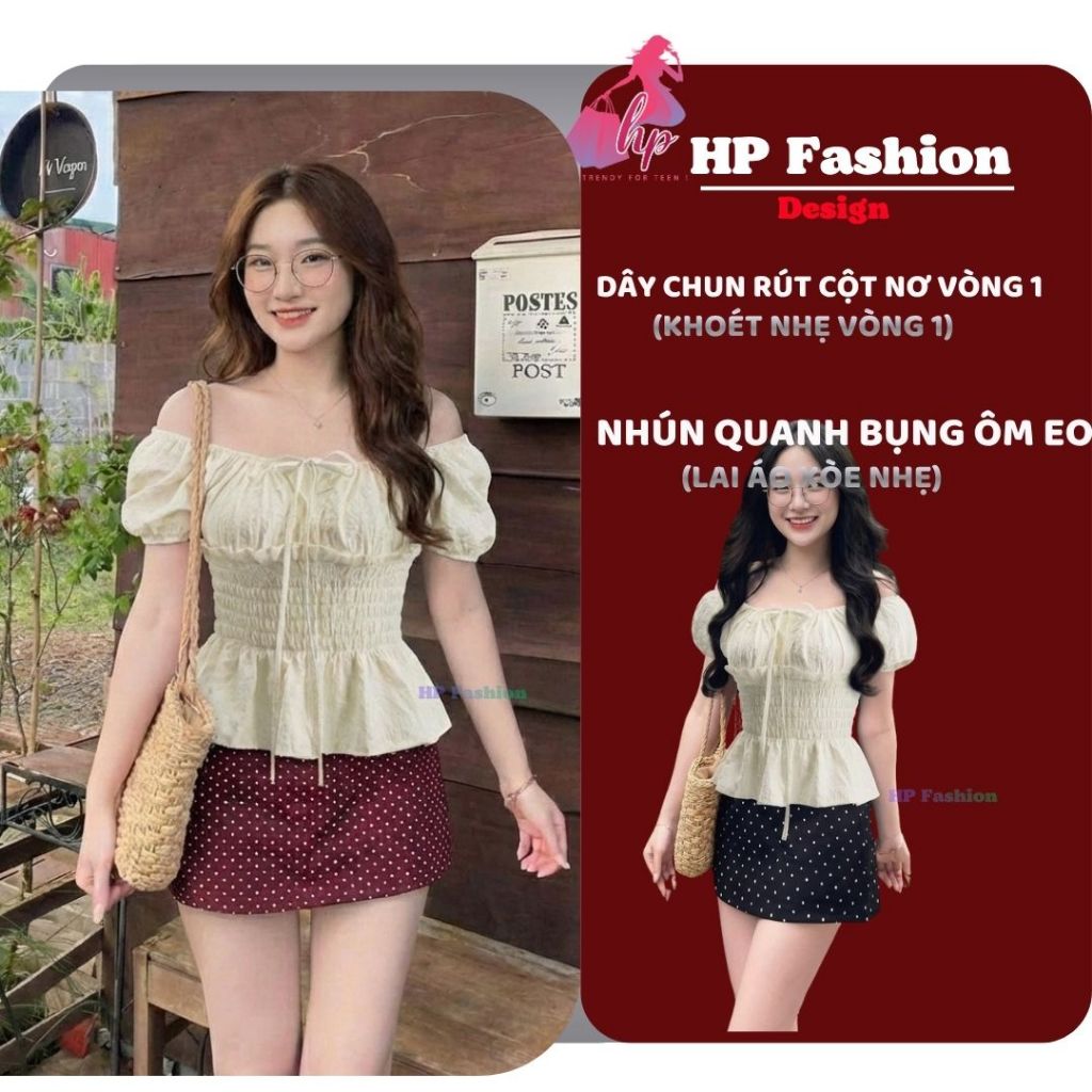 Áo trễ bệt vai ôm  body tùng xòe nhún eo, áo kiểu nữ vải xốp nhăn mùa hè đi biển size S M L XL 2XL 3XL  có bigsize HP108 | BigBuy360 - bigbuy360.vn