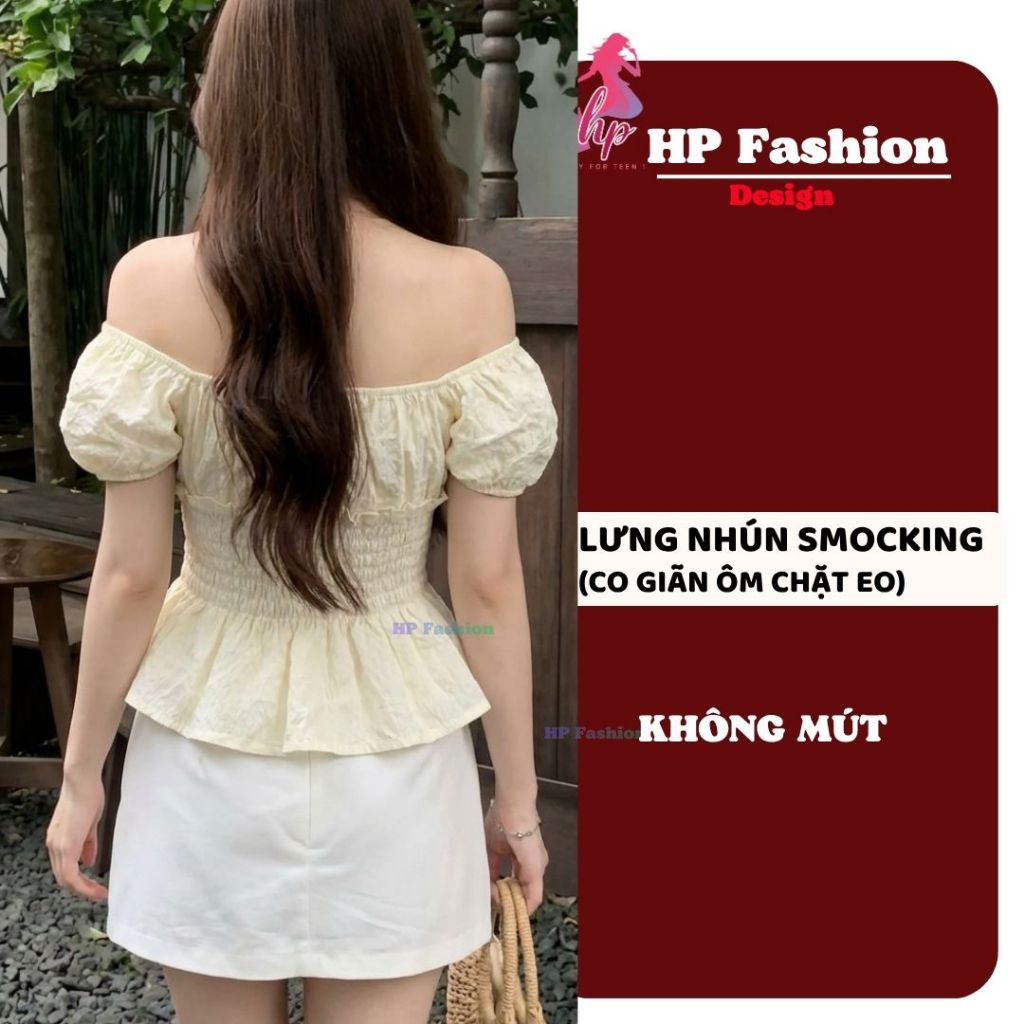 Áo trễ bệt vai ôm  body tùng xòe nhún eo, áo kiểu nữ vải xốp nhăn mùa hè đi biển size S M L XL 2XL 3XL  có bigsize HP108 | BigBuy360 - bigbuy360.vn