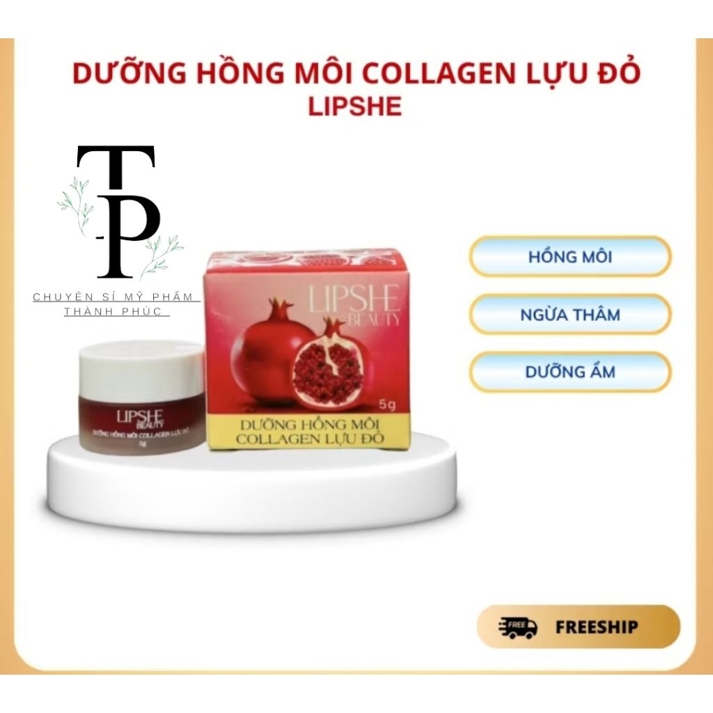 Dưỡng Môi Lựu Đỏ Collagen LIPSHE BEAUTY Chính hãng - Hồng môi, ngừa thâm, dưỡng ẩm