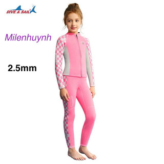 Đồ bơi giữ nhiệt trẻ em hiệu Dive & Sail 2.5mm M156799K dạng rời tay dài màu hồng hoạ tiết caro xinh xắn cho bé
