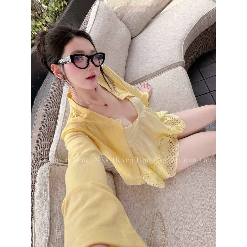 [MiChou Boutique] Set thô ren vàng 3 món