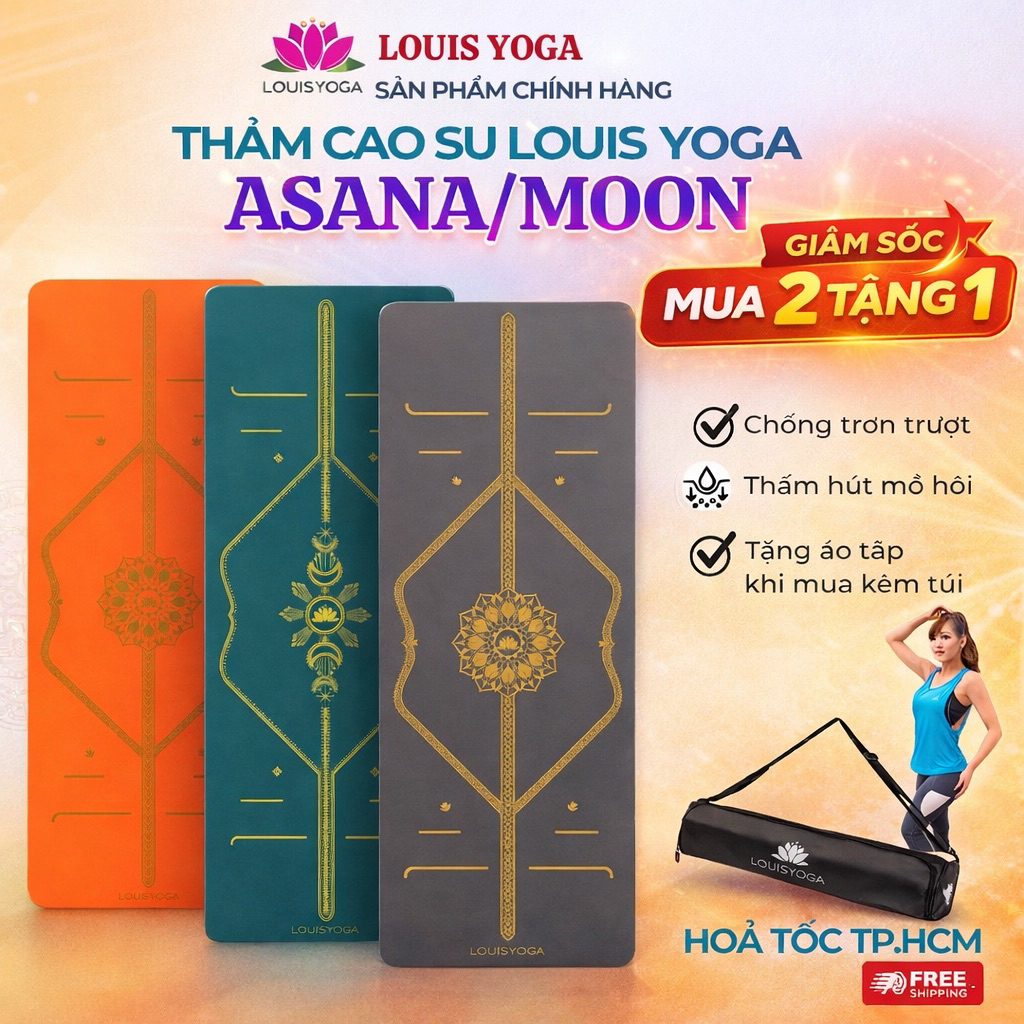 (HOẢ TỐC HCM) Thảm cao su Louis Yoga ASANA/MOON tặng kèm túi cao cấp