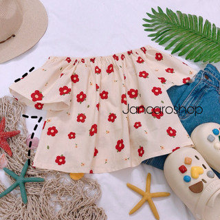 Áo Bẹt Vai, Áo Trễ Vai, Áo Hoa Thô Cotton Mặc Hè Tay Ngắn Phong Cách Tiểu Thư [Màu mới] - Jancaroshop