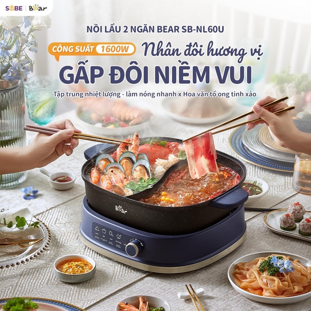 Nồi lẩu Bear 2 ngăn 6L SB-NL60U