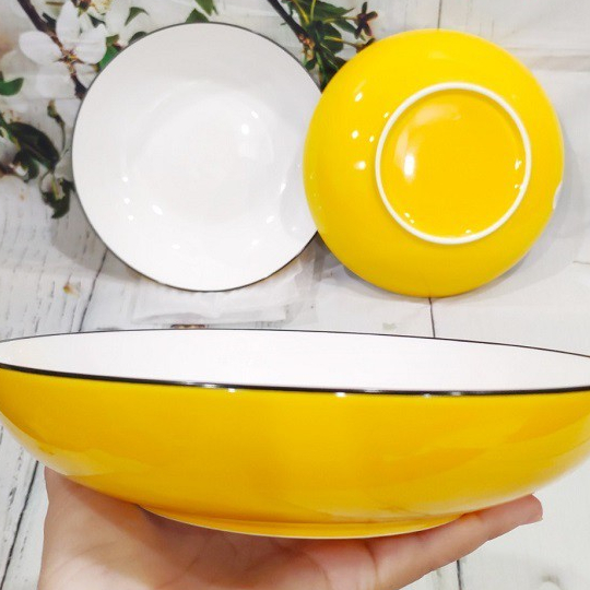 Combo 2 dĩa sứ lòng sâu màu vàng - dĩa sứ lòng sâu màu đỏ