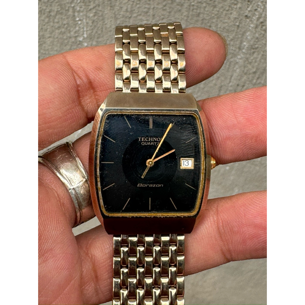 đồng hồ 2hand thương hiệu technos tank vỏ đá máy pin thụy sỹ size 30mm dành cho nam