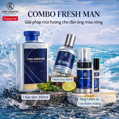 Combo Fresh Man - Sữa tắm gội nam 3in1 350ml & Nước hoa cao cấp 30ml - Mát Lạnh, Khô Thoáng, Tự Tin Dưới Nắng Hè