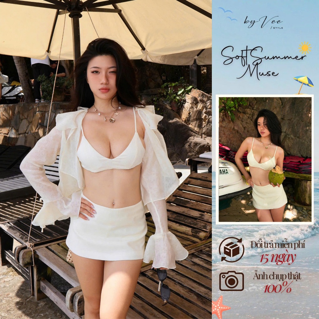Áo tơ khoác ngoài bikini Cloud Top - Byveestyle, Aó khoác mỏng ngoài đi biển