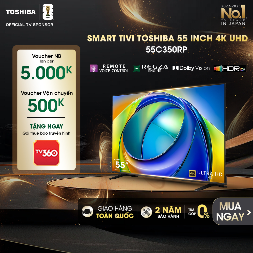 Smart Tivi Toshiba 55 inch 4K UHD 55C350RP, Giao Hàng Toàn Quốc, Bảo Hành 24 Tháng