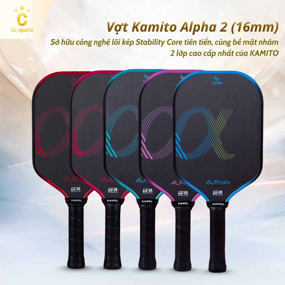 [ TẶNG BÓNG - PHỤ KIỆN ] Vợt Pickleball Kamito Alpha 2 carbon fiber kiểm soát tốt ổn định có đủ màu
