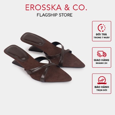 Erosska - Guốc cao gót nữ mũi nhọn kiểu dáng basic chất liệu satin lụa màu nâu - EM162