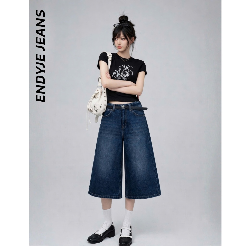 Quần jeans lửng nữ lưng cao ống rộng, quần bò unisex phong cách thời trang năng động dễ phối đồ ED29 | BigBuy360 - bigbuy360.vn