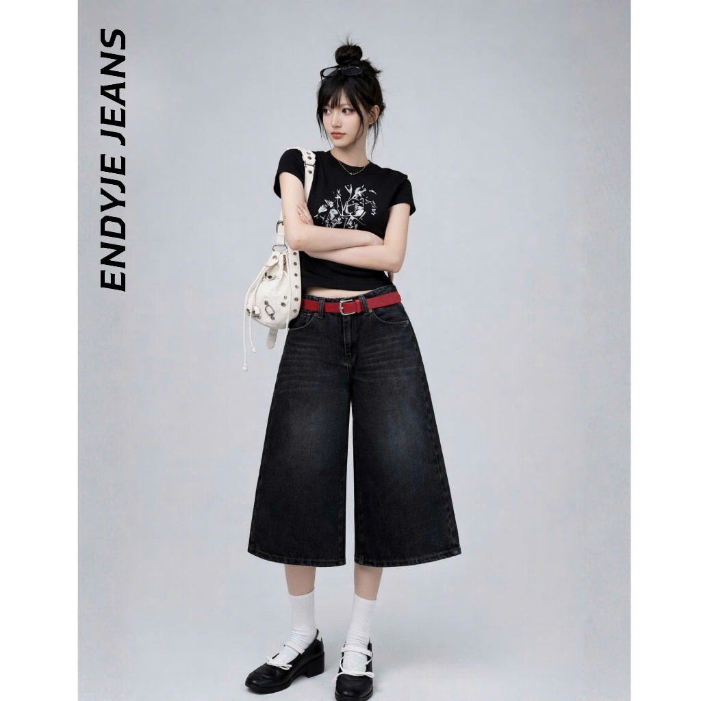 Quần jeans lửng nữ lưng cao ống rộng, quần bò unisex phong cách thời trang năng động dễ phối đồ ED29 | BigBuy360 - bigbuy360.vn