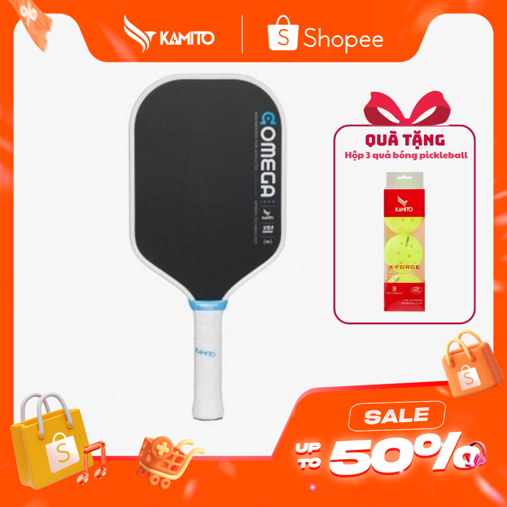 Vợt Pickleball Kamito Omega, Bề mặt Carbon T700, Lõi tổ ong PP Honeycomb, điểm ngọt rộng