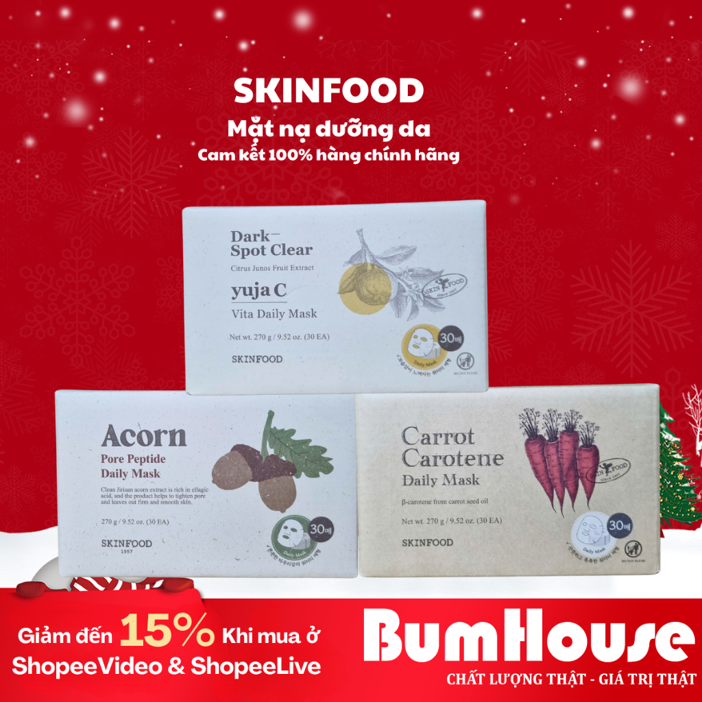 [HÀNG CTY] Hộp Mặt Nạ SKINFOOD Dark Spot Clear Vita Daily Mask /Carrot Carotene/Acorn Pore Pe Daily 