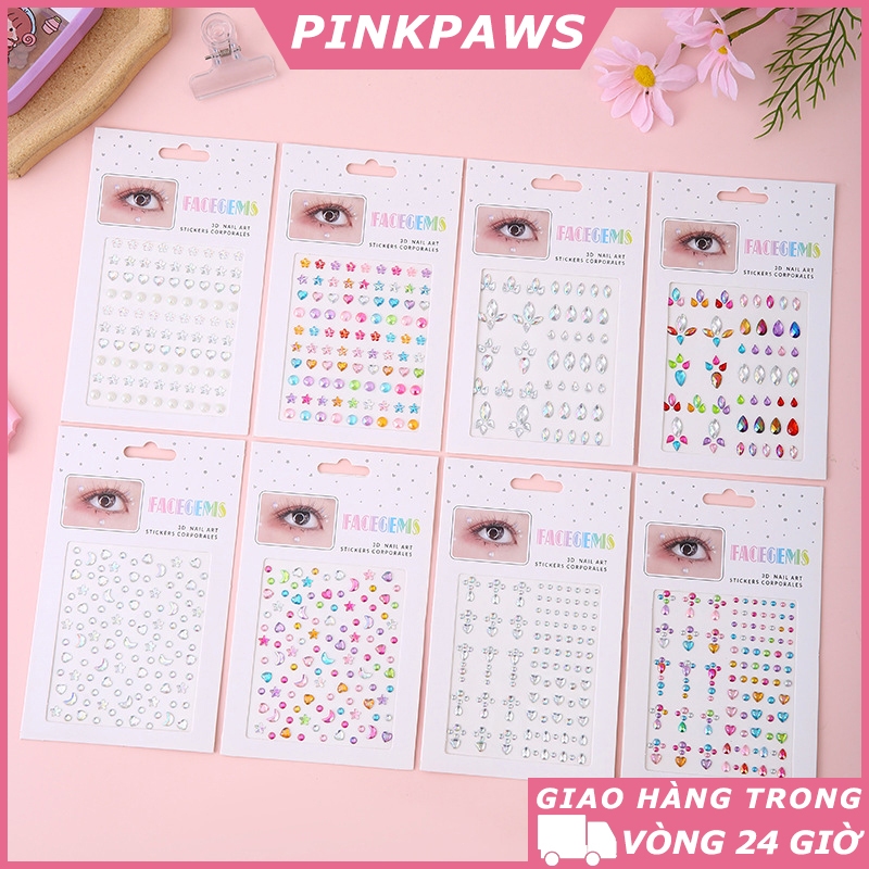 🩰PinkPaws Miếng đá dán mặt makeup sẵn keo – tấm sticker dán trang trí mắt, tóc, body lấp lánh cosplay