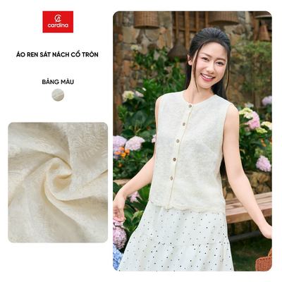 Áo ren nữ CARDINA chất liệu ren sát nách cổ tròn 6ARS01