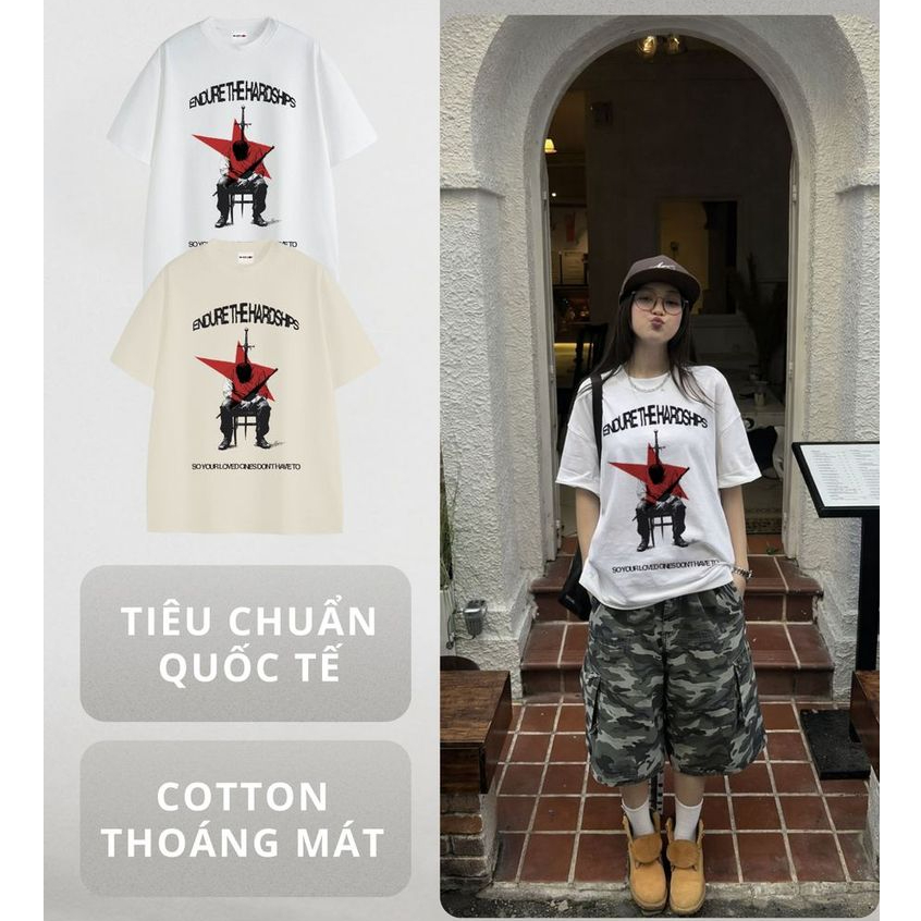 Áo thun Artwear Endure The Hardships cotton 100% 250gsm form Basic Oversize Boxy đen trắng be grunge