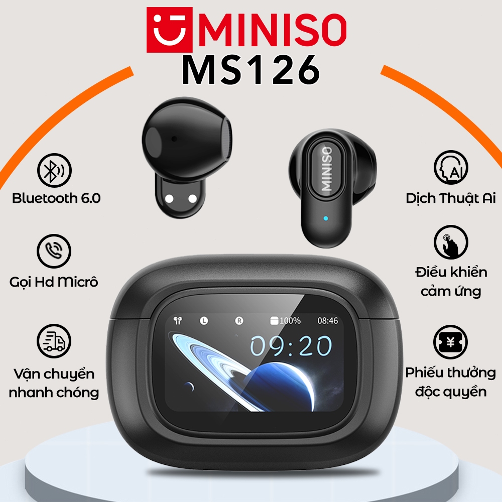 MINISO MS126  Tai Nghe Bluetooth 6.0 Màn Hình Cảm Ứng LED  5 Chế Độ Âm Nhạc Âm Thanh HiFi Bass Mạnh, Chống Ồn ENC Độ Trễ