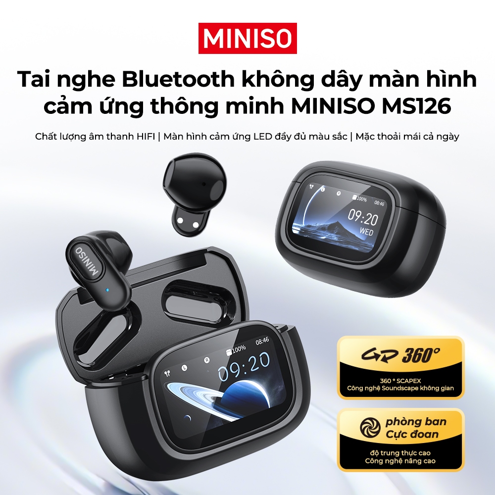 MINISO MS126  Tai Nghe Bluetooth 6.0 Màn Hình Cảm Ứng LED  5 Chế Độ Âm Nhạc Âm Thanh HiFi Bass Mạnh, Chống Ồn ENC Độ Trễ | BigBuy360 - bigbuy360.vn
