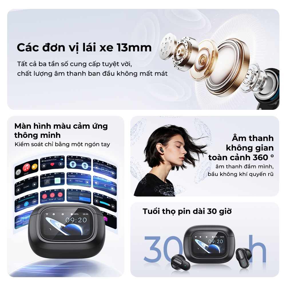 MINISO MS126  Tai Nghe Bluetooth 6.0 Màn Hình Cảm Ứng LED  5 Chế Độ Âm Nhạc Âm Thanh HiFi Bass Mạnh, Chống Ồn ENC Độ Trễ | BigBuy360 - bigbuy360.vn